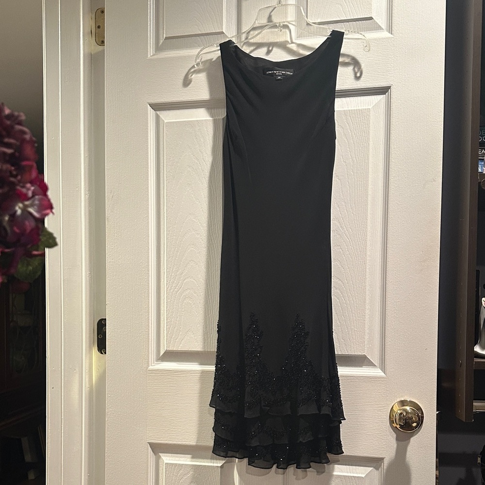 Jones New York Black Beaded Midi Dress